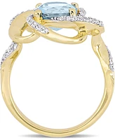 Blue Topaz (2-1/3 ct. t.w.) & White (1/4 Swirl Statement Ring 18k Gold-Plated Sterling Silver