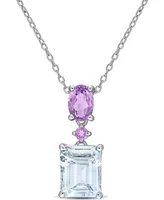 Aquamarine (3 ct. t.w.) & Amethyst (3/4 ct. t.w.) 18" Pendant Necklace in Sterling Silver