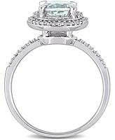 Aquamarine (1-1/7 ct. t.w.) & Diamond (1/10 Halo Ring 10k White Gold