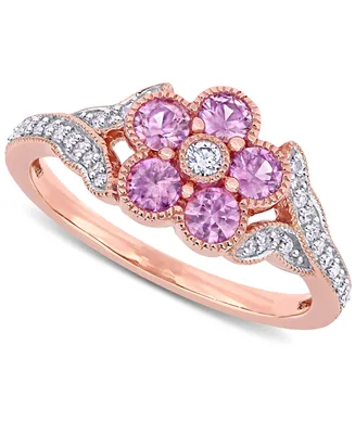 Pink Sapphire (3/4 ct. t.w.) & Diamond (1/6 Flower Ring 10k Rose Gold