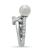 Imitation Pearl Cubic Zirconia Butterfly Ring Silver Plate