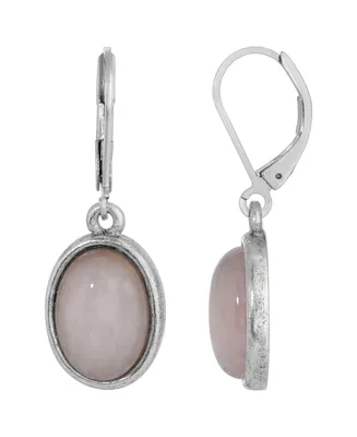 2028 Silver-Tone Semi Precious Rose Quartz Oval Drop Earrings