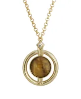 2028 Gold-Tone Round Tiger Eye Semi Precious Stone Necklace