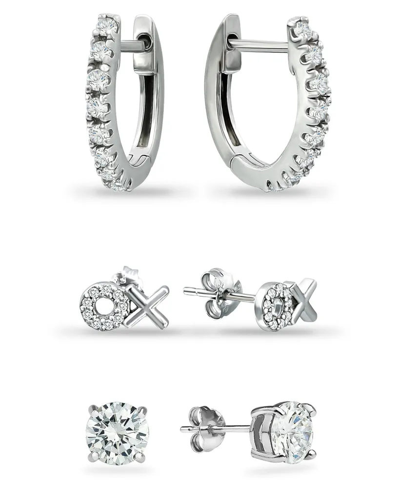 Giani Bernini 3-Pc. Set Cubic Zirconia Hoop & Stud Earrings in Sterling Silver, Created for Macy's