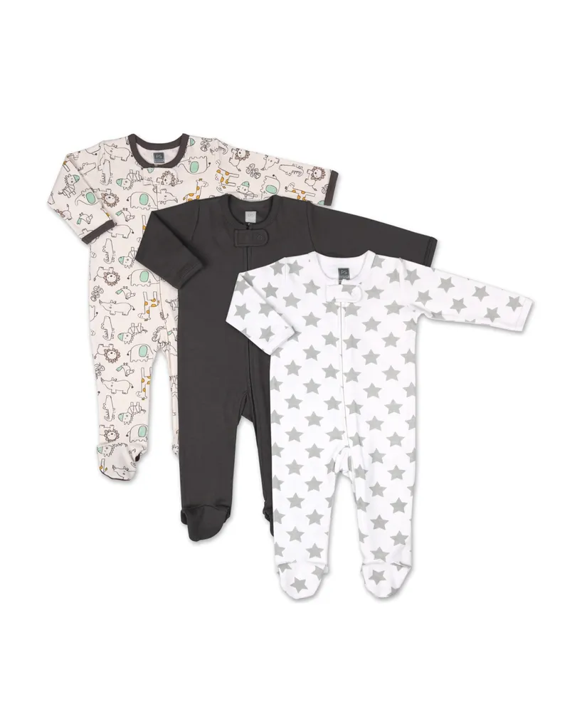 The Peanutshell Baby Boys and Girls Safari 3 Pack Sleepers