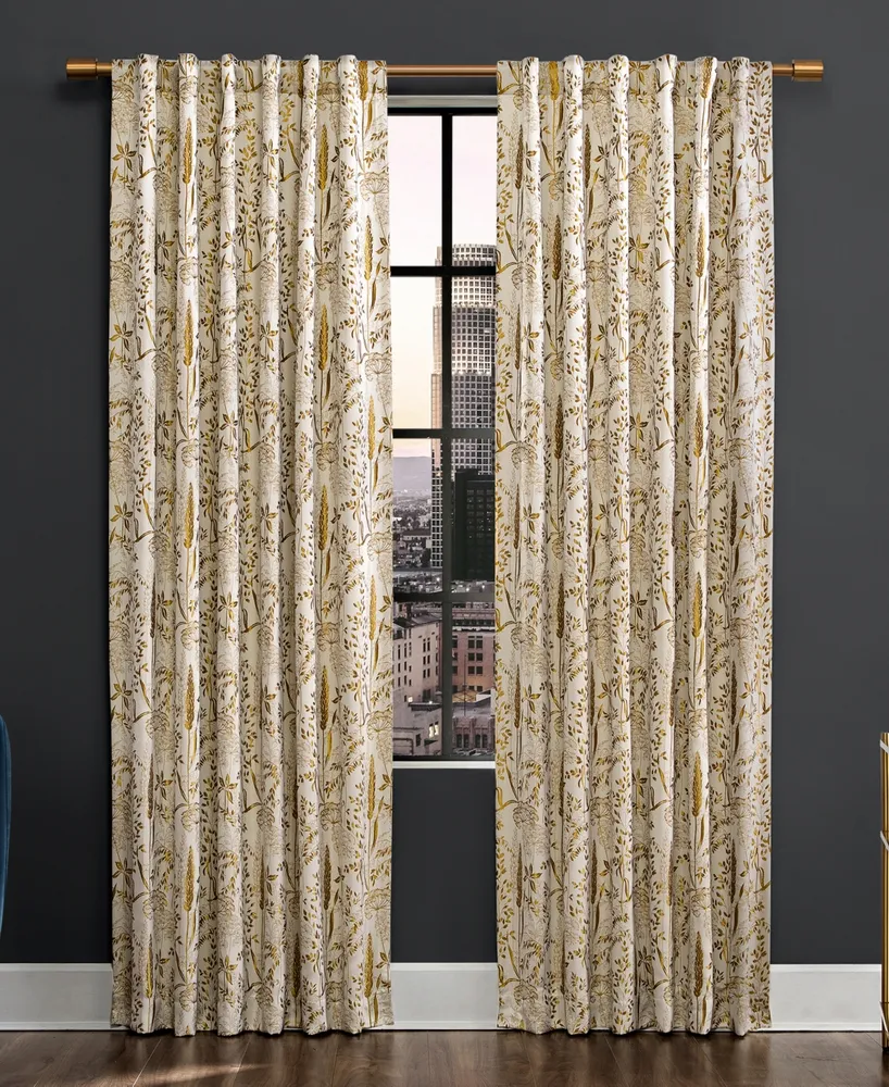 Aubry Shimmering Floral 100% Blackout Back Tab Curtain Panel