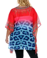 White Mark Plus Size Criss-Cross Neckline Animal Print Caftan Top