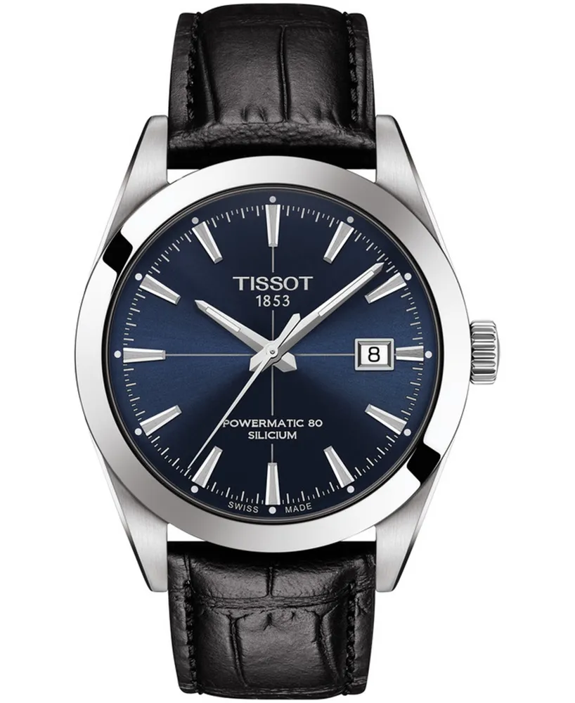 Tissot Men's Swiss Automatic Powermatic 80 Silicium Black Leather Strap Watch 40mm