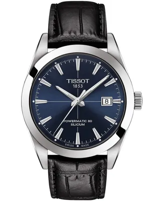 Tissot Men's Swiss Automatic Powermatic 80 Silicium Black Leather Strap Watch 40mm