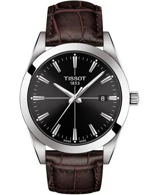 Tissot Men's Swiss Gentleman Brown Leather Strap Watch 40mm