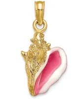 Conch Shell Charm Pendant in 14k Yellow Gold & Enamel