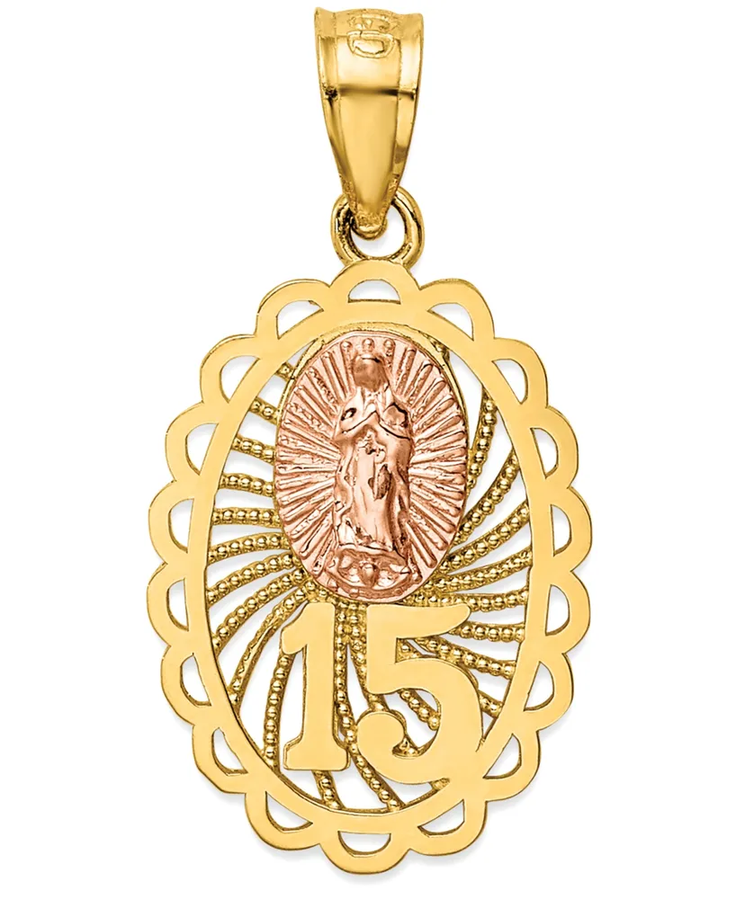 15 Our Lady of Guadeloupe Two-Tone Charm Pendant in 14k Yellow & Rose Gold