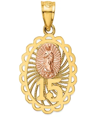 15" Our Lady of Guadeloupe Two-Tone Charm Pendant in 14k Yellow & Rose Gold