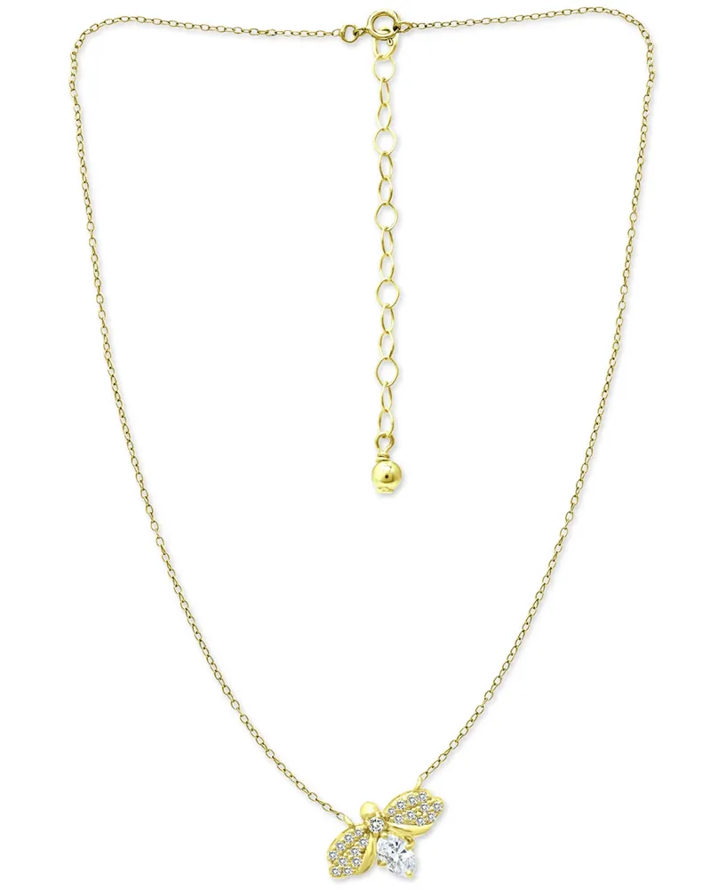 Giani Bernini Cubic Zirconia Bee 16" Pendant Necklace in 18k Gold-Plated Sterling Silver, Created for Macy's