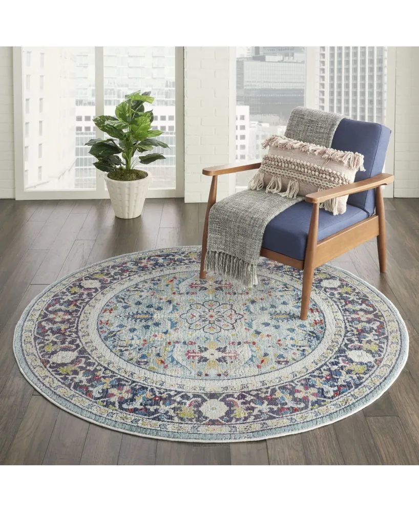 Nourison Home Ankara Global ANR14 Teal and Multi 6' Round Rug