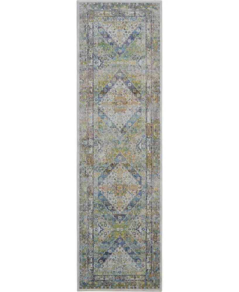 Nourison Home Ankara Global ANR07 Blue and Green 2' x 6' Runner Rug