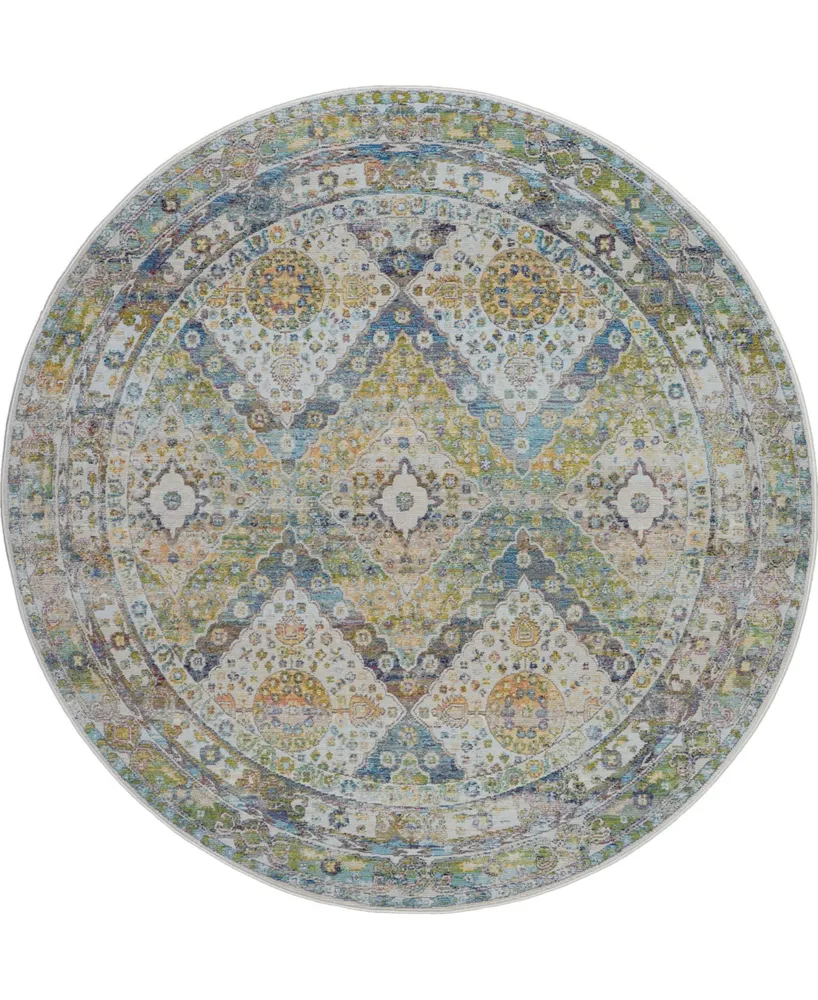 Nourison Home Ankara Global ANR07 Blue and Green 6' Round Rug