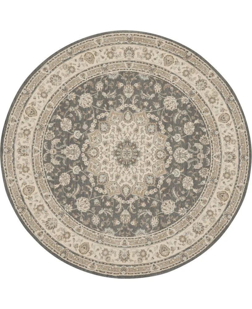 Nourison Home Living Treasures LI15 Gray and Ivory 5'10" Round Rug