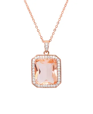Rose Gold Plated Simulated Morganite Octagon Pendant