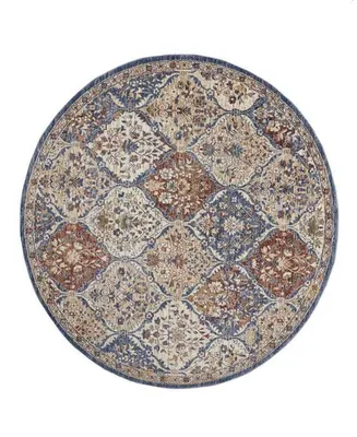 Closeout! Km Home Taza Panel TAZ03 Blue 5' x 5' Round Area Rug