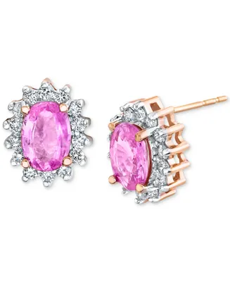 Pink Sapphire (2 ct. t.w.) & Diamond (3/8 ct. t.w.) Stud Earrings in 14k Rose Gold