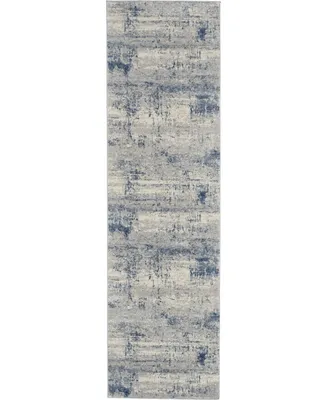 Nourison Home Rustic Textures RUS10 Ivory and Blue 2'2" x 7'6" Runner Rug
