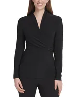 Dkny Women's Matte Jersey Faux Wrap Top