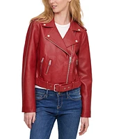 Levi's Women's Faux-Leather Belted Hem Moto Jacket
