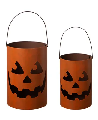 Glitzhome Halloween Jack O Lantern Tea Light Holder, Set of 2