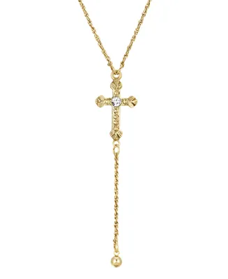 2028 14k Gold-Tone Crystal Accent Cross 15" Adjustable Y-Necklace