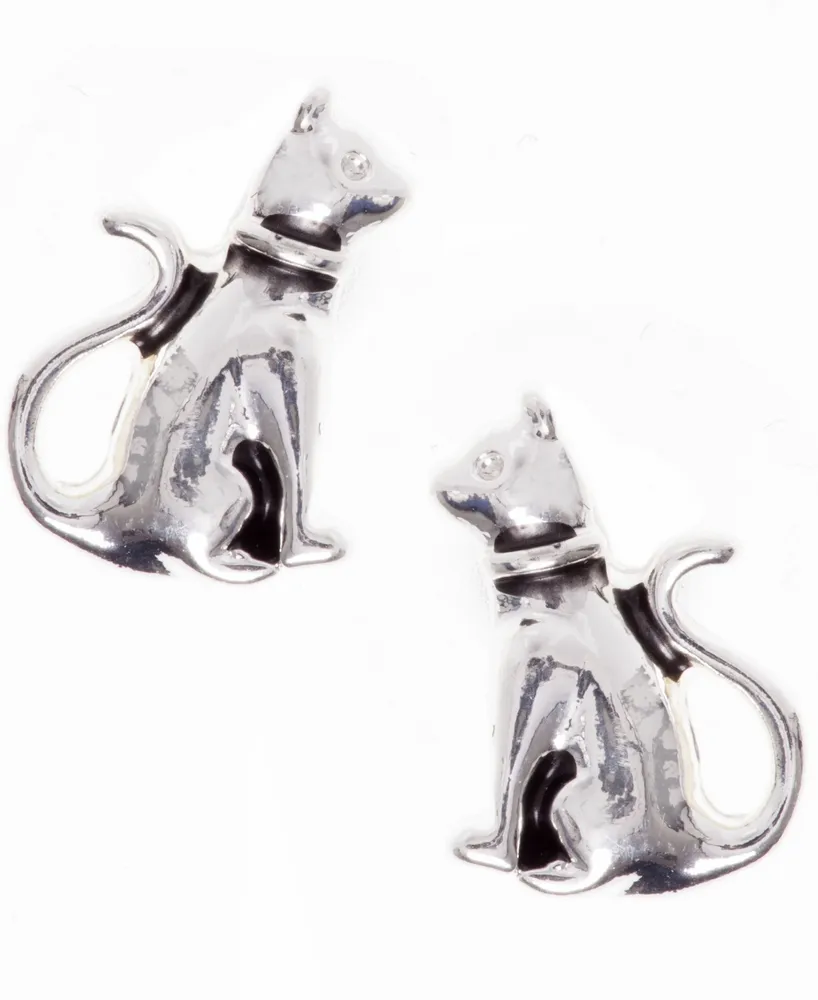 Pet Friends Jewelry Cat Button Earring - Silver