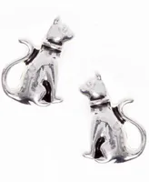 Pet Friends Jewelry Cat Button Earring - Silver