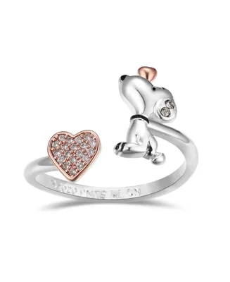 Peanuts Snoopy and Pave Crystal Heart Bypass Ring - Two