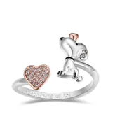 Peanuts Snoopy and Pave Crystal Heart Bypass Ring - Two