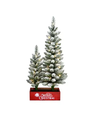 Puleo 3" Potted Flocked Artificial Pencil Christmas Trees