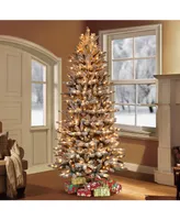 Puleo 4.5FT Pre-Lit Slim Flocked Franklin Fir Artificial Christmas Tree