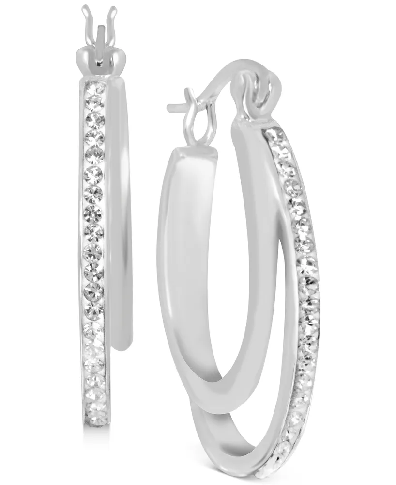 And Now This Crystal Double Hoop Earrings in Silver-Plate, 1.2"
