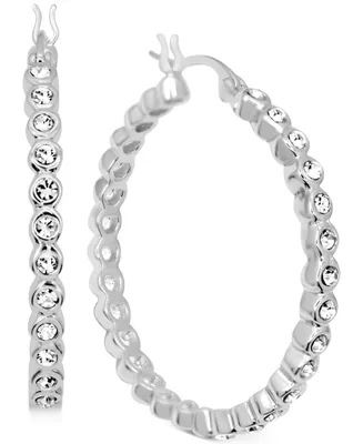 And Now This Crystal Bezel Medium Hoop Earrings in Silver-Plate, 1.37"