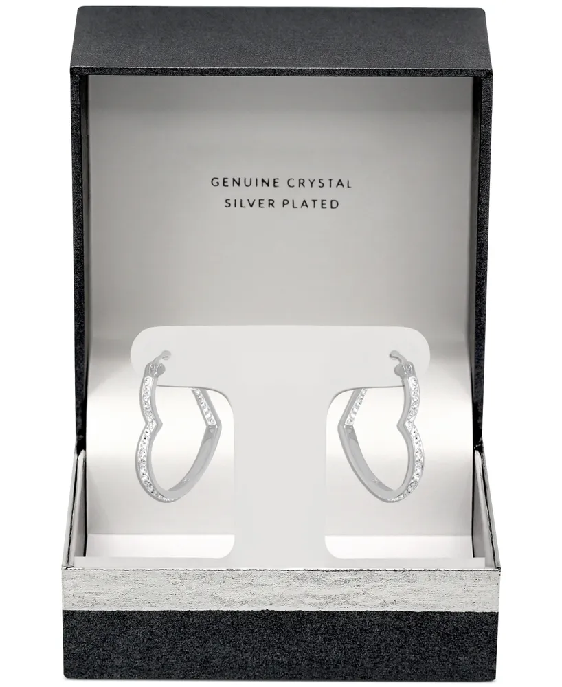 And Now This Crystal Heart Hoop Earrings in Silver-Plate