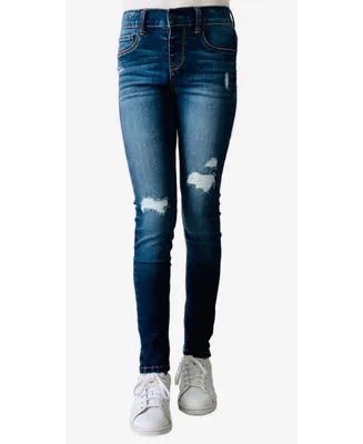 Imperial Star Big Girls Destructed Denim Dark Wash Skinny Jeans