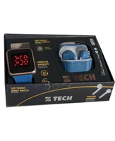 Ztech Unisex Led Touch Watch and Wireless Headphones with Portable Charging Case Set