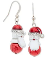 Holiday Lane Silver-Tone Pave & Imitation Pearl Santa Drop Earrings, Created for Macy's