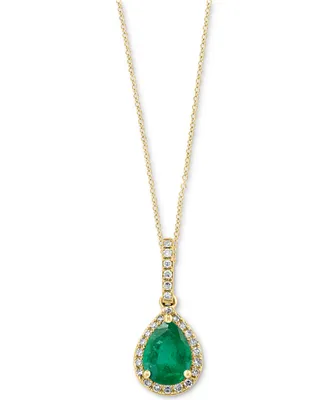 Effy Emerald (7/8 ct. t.w.) & Diamond (1/8 ct. t.w.) 18" Pendant Necklace in 14k Gold