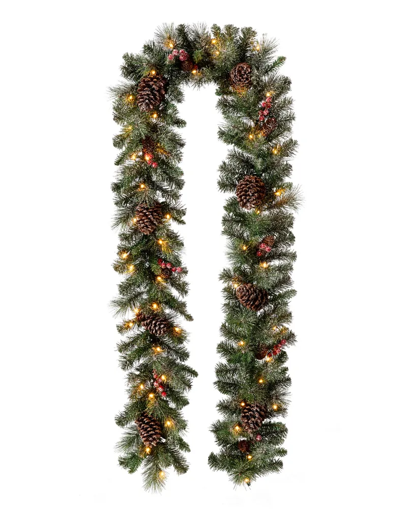 Glitzhome Pre-Lit Glittered Pine Cone Christmas Garland, with Warm Led Light