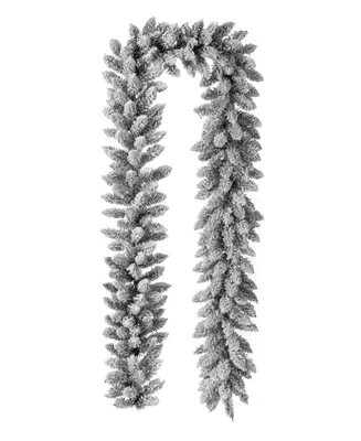 Glitzhome Pre-Lit Snow Flocked Christmas Garland with Warm Led Light