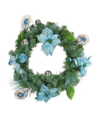 Northlight Peacock Poinsettia Artificial Christmas Wreath-Unlit