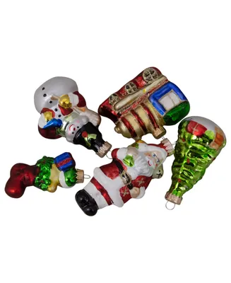 Northlight Count Festive Holiday Santa and Snowman Figurine Glass Ornaments