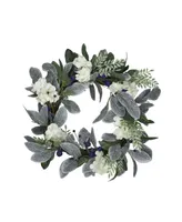 Northlight Iced Hydrangeas berries and Foliage Artificial Christmas Wreath-Unlit