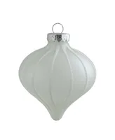 Northlight Count Clear and Matte Frosted Glitter Stripes Glass Christmas Onion Drop Ornaments