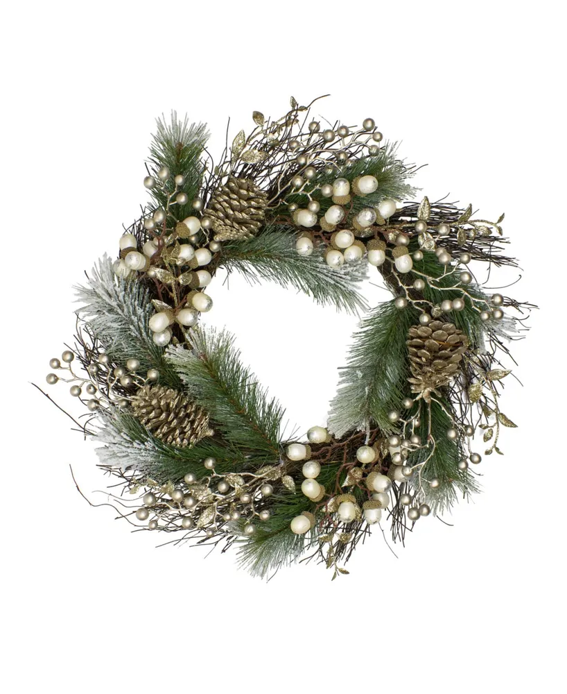 Northlight Unlit Acorn and Pine Cone Flocked Pine Needle Artificial Christmas Wreath